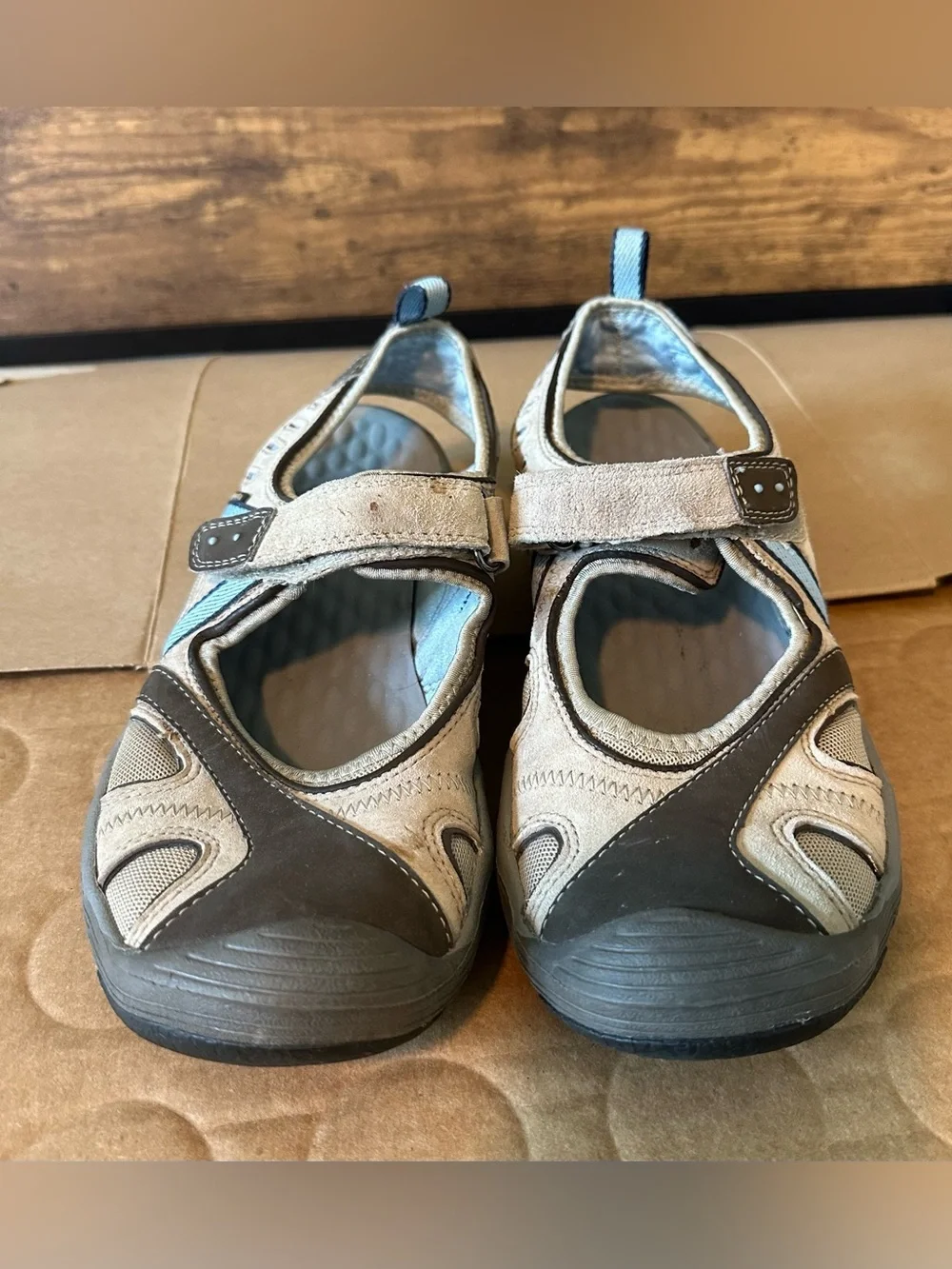 Privo Women’s Mary Jane US7 Comfort Cushioned Sandals Hook & Loop Beige